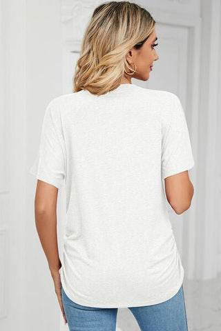 Ruched V-Neck Short Sleeve T-Shirt - A Roese Boutique