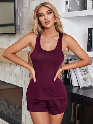 Scoop Neck Wide Strap Tank and Shorts Lounge Set - A Roese Boutique