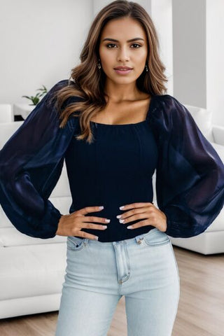 Square Neck Balloon Sleeve Blouse - A Roese Boutique