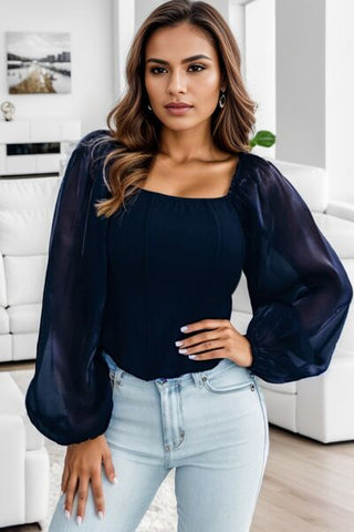 Square Neck Balloon Sleeve Blouse - A Roese Boutique