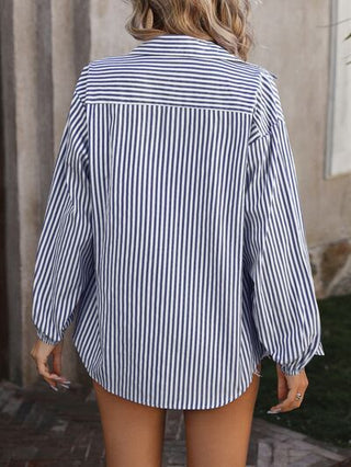 Striped Pocketed Button Up Long Sleeve Shirt - A Roese Boutique