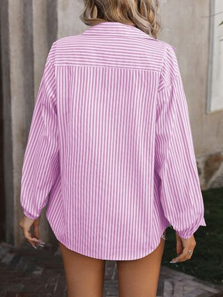 Striped Pocketed Button Up Long Sleeve Shirt - A Roese Boutique