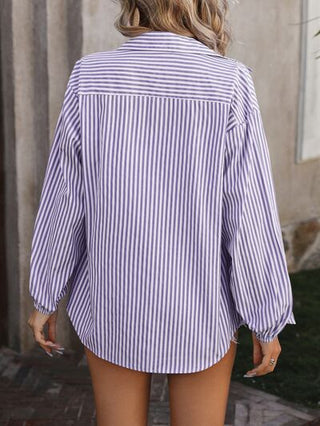 Striped Pocketed Button Up Long Sleeve Shirt - A Roese Boutique