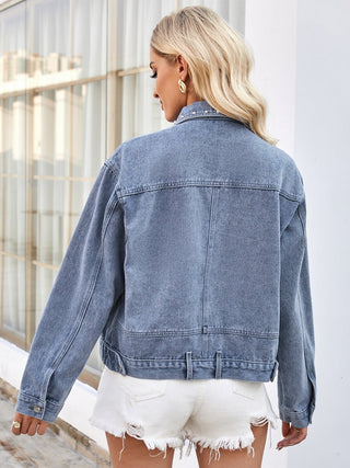 Studded Long Sleeve Denim Jacket - A Roese Boutique