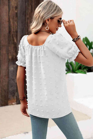 Swiss Dot Puff Sleeve Square Neck Blouse - A Roese Boutique