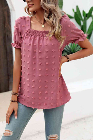 Swiss Dot Puff Sleeve Square Neck Blouse - A Roese Boutique