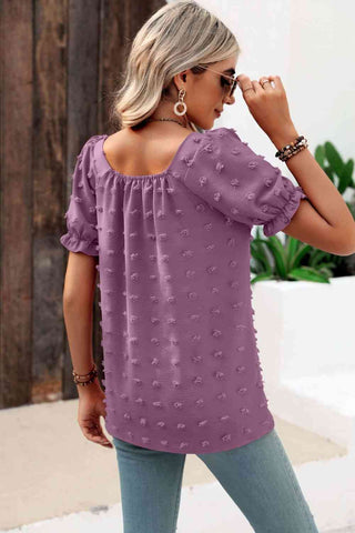 Swiss Dot Puff Sleeve Square Neck Blouse - A Roese Boutique