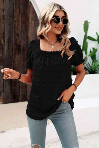 Swiss Dot Puff Sleeve Square Neck Blouse - A Roese Boutique