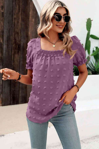 Swiss Dot Puff Sleeve Square Neck Blouse - A Roese Boutique