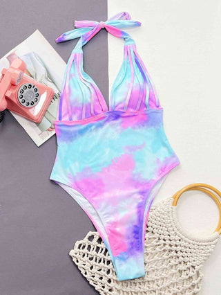 Tie-Dye Halter Neck One-Piece Swimsuit - A Roese Boutique