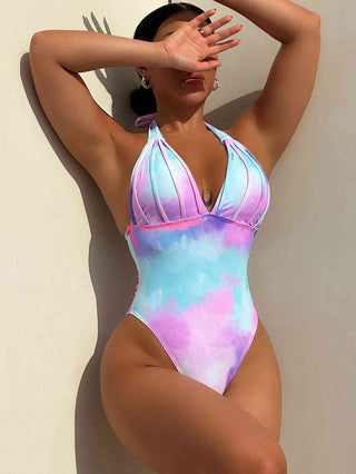Tie-Dye Halter Neck One-Piece Swimsuit - A Roese Boutique
