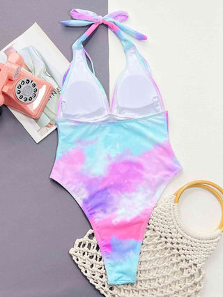 Tie-Dye Halter Neck One-Piece Swimsuit - A Roese Boutique