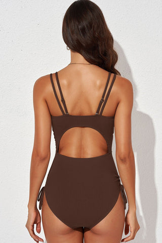 Tied Cutout Plunge One-Piece Swimsuit - A Roese Boutique