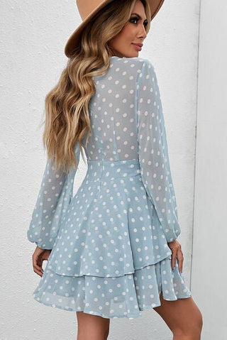 Tied Layered Polka Dot Balloon Sleeve Dress - A Roese Boutique