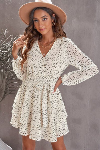 Tied Polka Dot Balloon Sleeve Layered Dress - A Roese Boutique