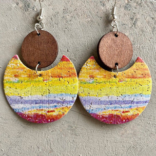 Wood & PU Drop Earrings - A Roese Boutique