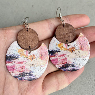 Wood & PU Drop Earrings - A Roese Boutique