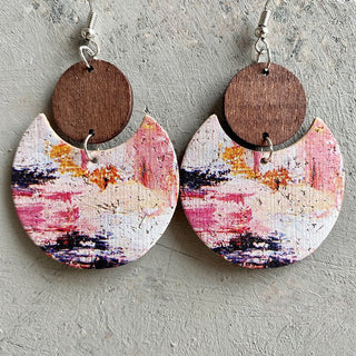 Wood & PU Drop Earrings - A Roese Boutique