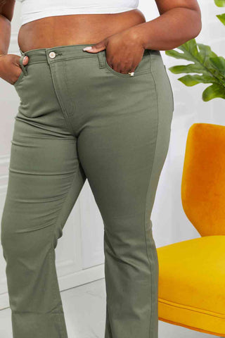 Zenana Clementine Full Size High-Rise Bootcut Jeans in Olive - A Roese Boutique