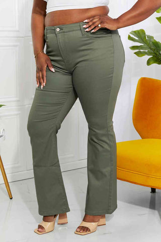 Zenana Clementine Full Size High-Rise Bootcut Jeans in Olive - A Roese Boutique