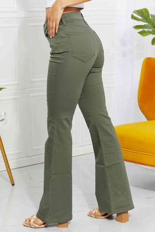 Zenana Clementine Full Size High-Rise Bootcut Jeans in Olive - A Roese Boutique