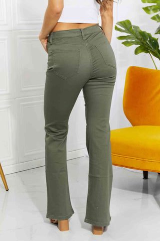 Zenana Clementine Full Size High-Rise Bootcut Jeans in Olive - A Roese Boutique