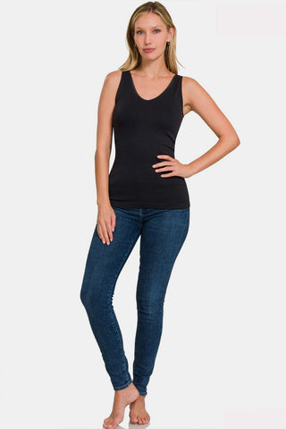 Zenana FRONT & BACK 2-WAY V-NECK / U-NECK SEAMLESS TANK - A Roese Boutique