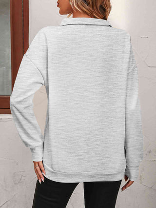 Zip-Up Dropped Shoulder Sweatshirt - A Roese Boutique