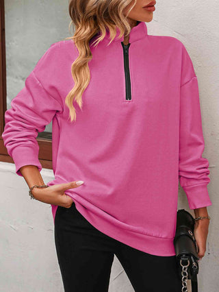 Zip-Up Dropped Shoulder Sweatshirt - A Roese Boutique