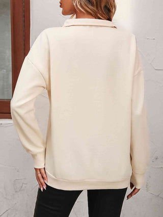 Zip-Up Dropped Shoulder Sweatshirt - A Roese Boutique