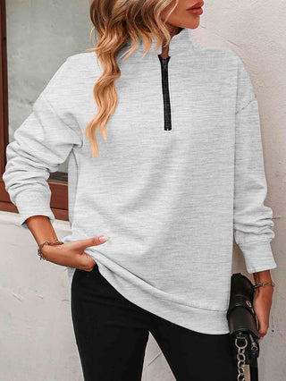 Zip-Up Dropped Shoulder Sweatshirt - A Roese Boutique