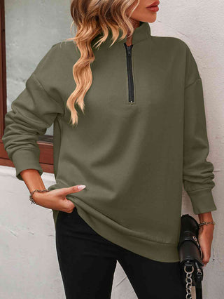 Zip-Up Dropped Shoulder Sweatshirt - A Roese Boutique