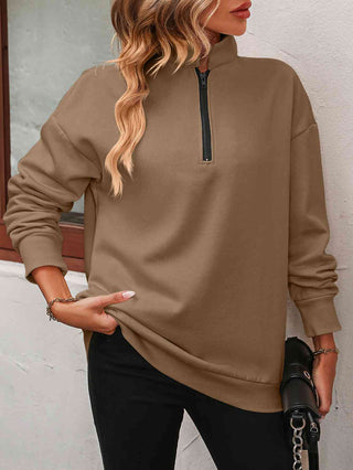 Zip-Up Dropped Shoulder Sweatshirt - A Roese Boutique