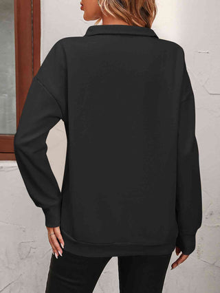 Zip-Up Dropped Shoulder Sweatshirt - A Roese Boutique