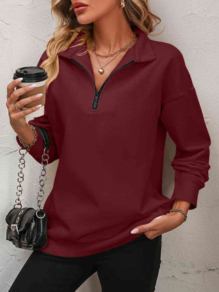 Zip-Up Dropped Shoulder Sweatshirt - A Roese Boutique