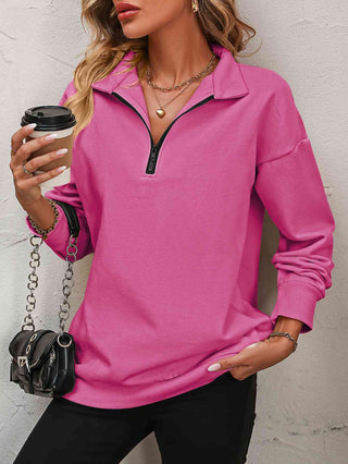 Zip-Up Dropped Shoulder Sweatshirt - A Roese Boutique