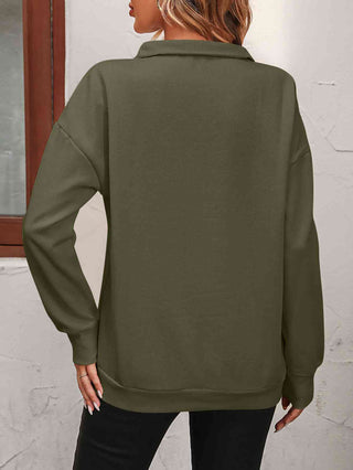 Zip-Up Dropped Shoulder Sweatshirt - A Roese Boutique